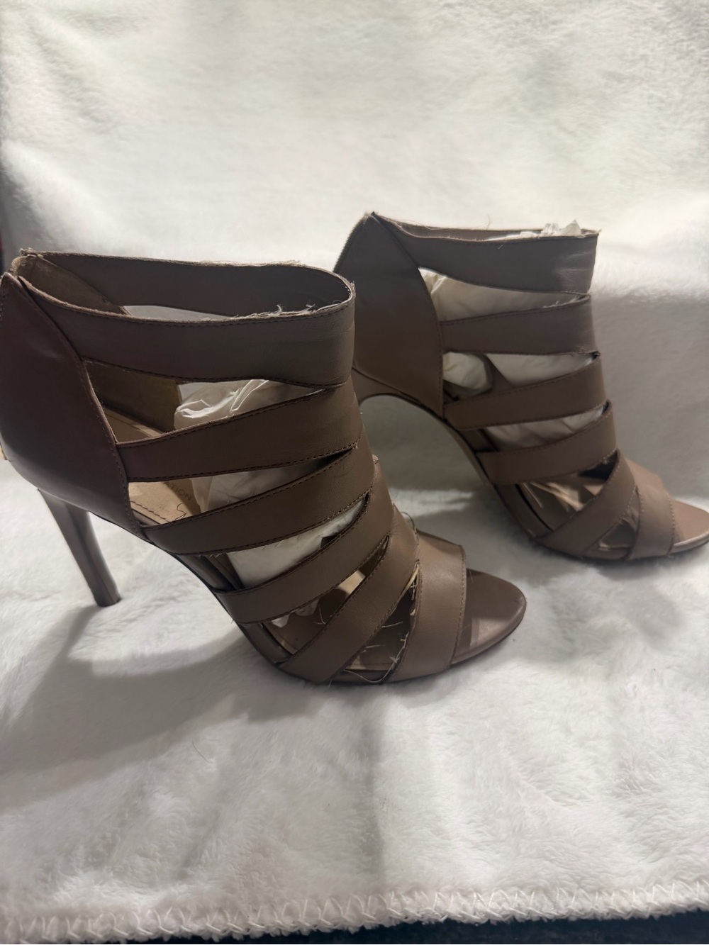 BCBGeneration Taupe Cage Heels Size 9.5